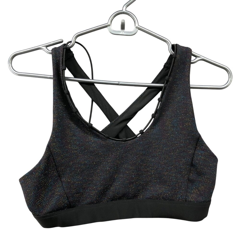 Soul Cycle Metallic Sports Bra Womens M Black Metallica Cross Back